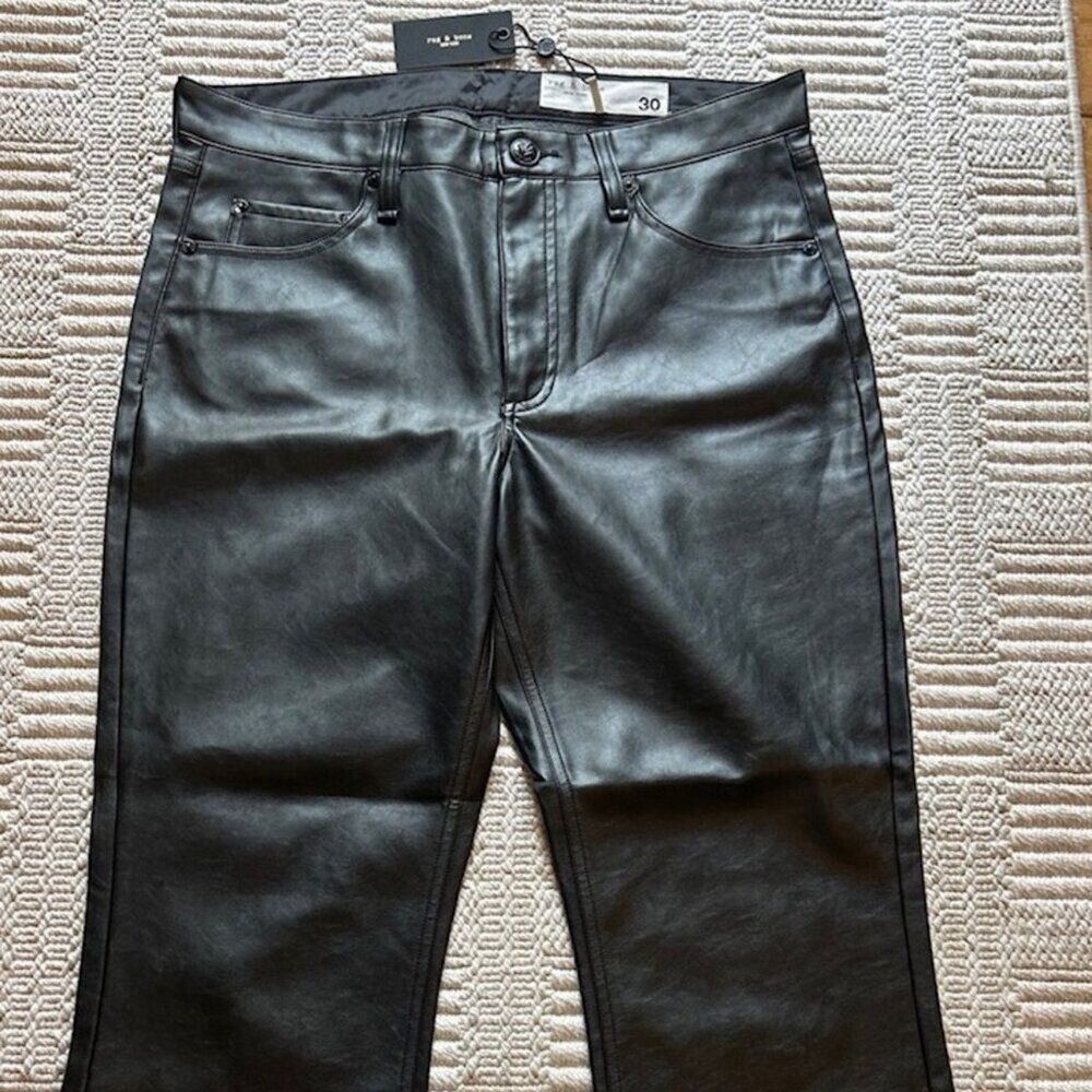 NWT Rag & Bone Peyton Faux Leather Pant Sz 30 Ankle Flare Black
